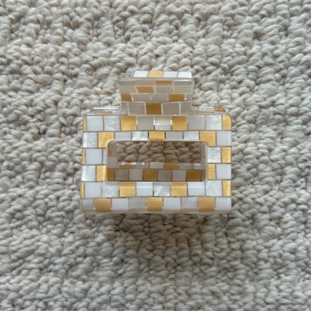 Creamsicle Orange and White Checkerboard Small Claw Clip